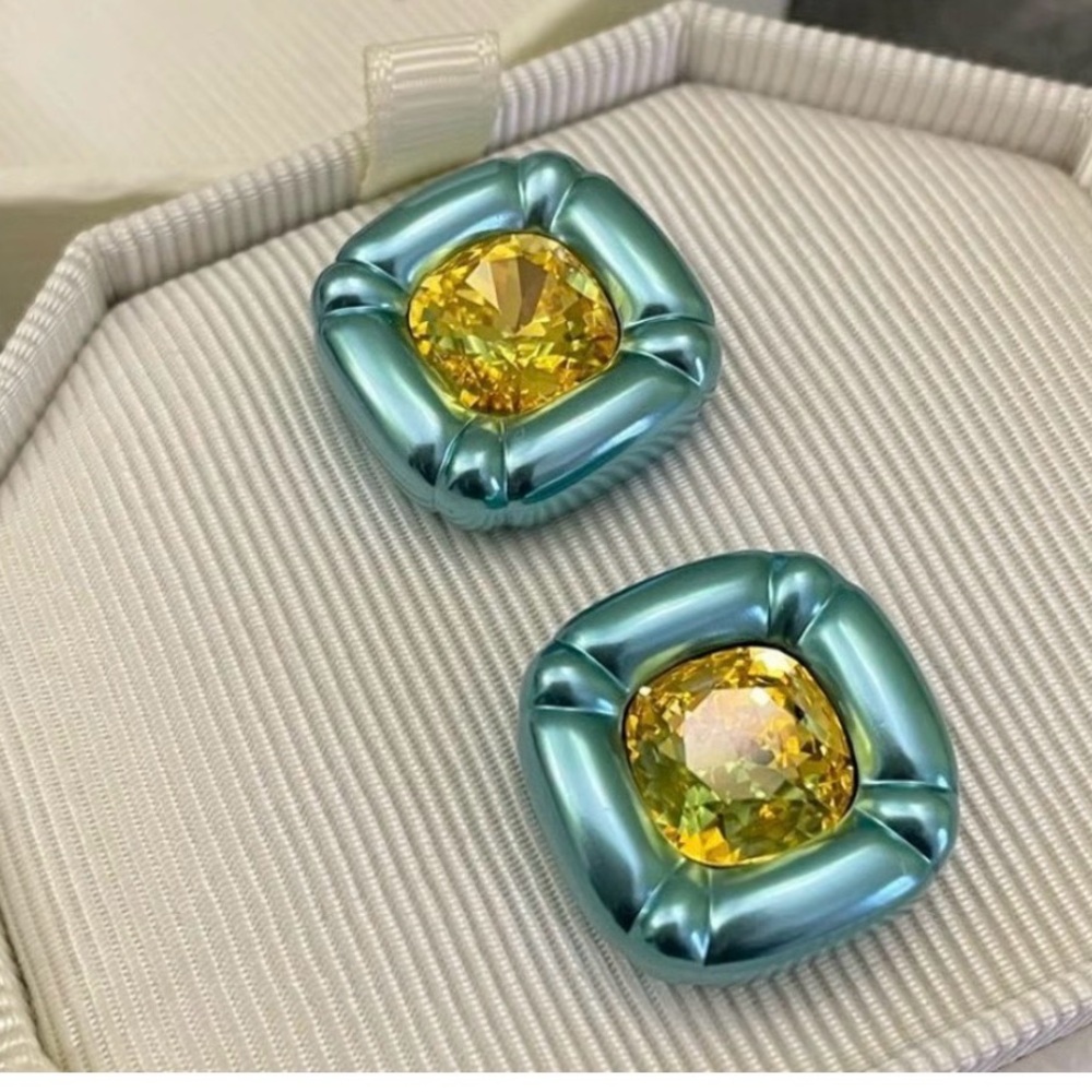 Blue and Yellow Stud Earrings - Picture 2 of 4